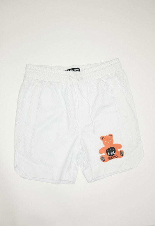 White NY city bear shorts with zip pockets